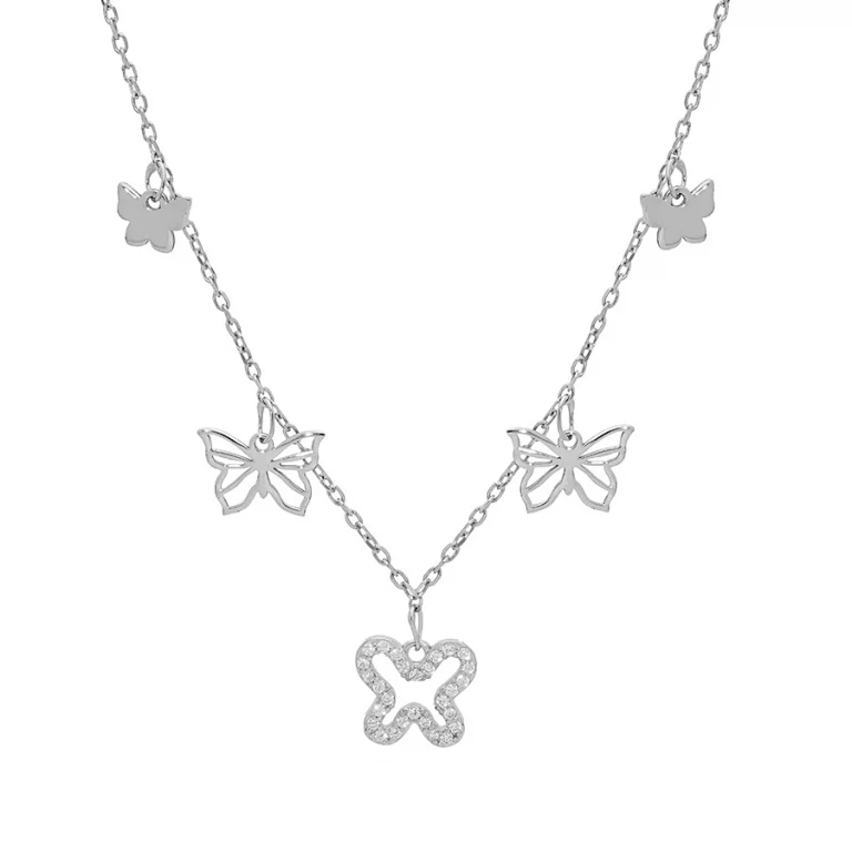 Collier papillon serti d’oxydes ajouré – Argent 925 rhodié | Azuline