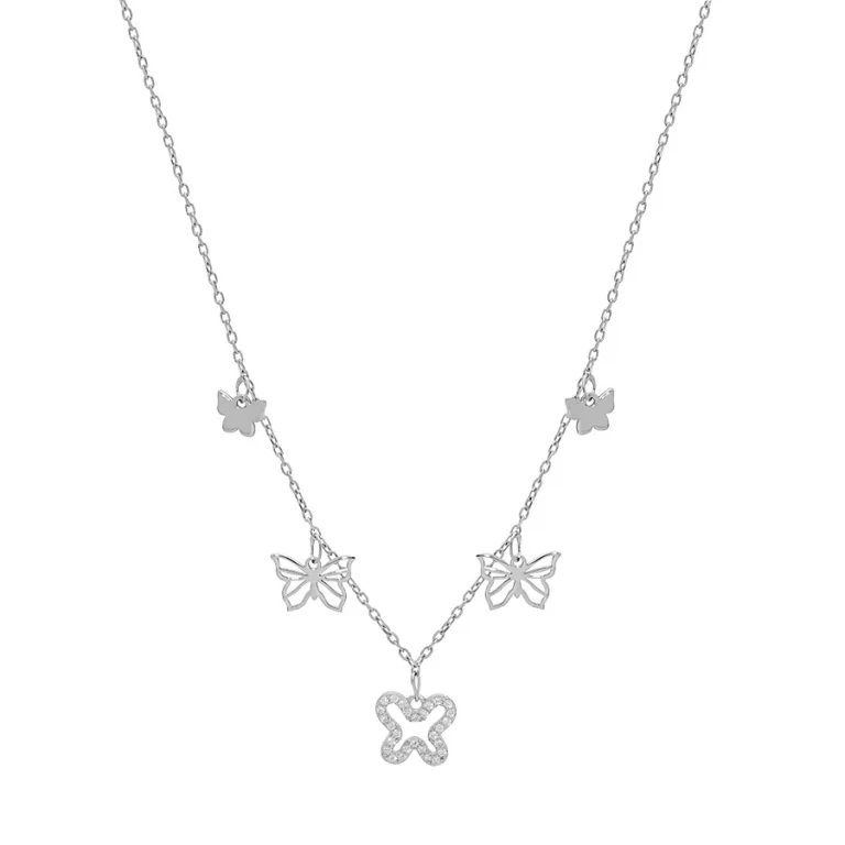 Collier papillon serti d’oxydes ajouré – Argent 925 rhodié | Azuline
