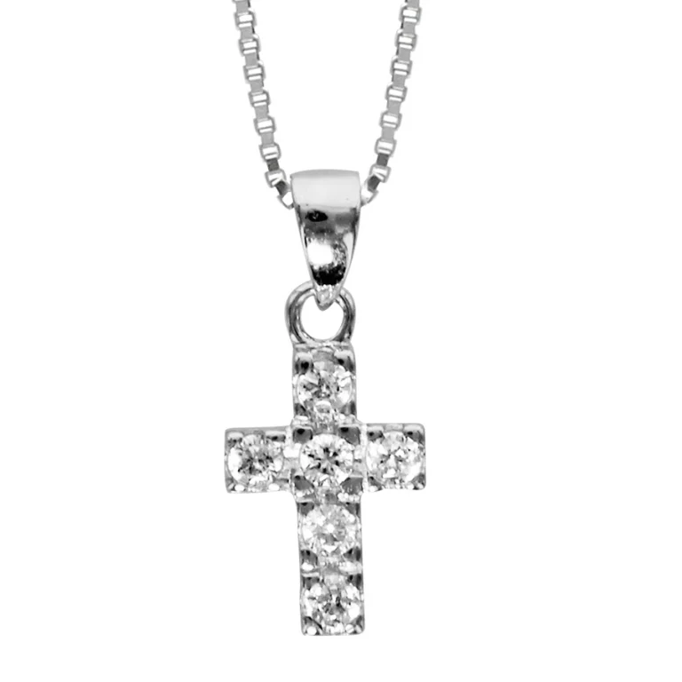 Collier croix d’oxydes carrés – Argent 925 rhodié | Azuline