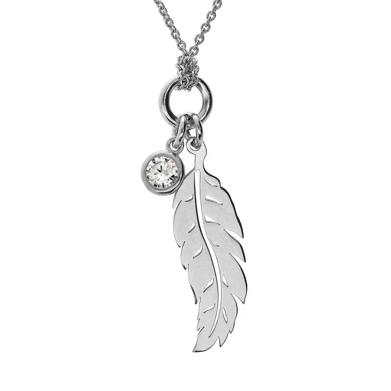 Collier plume à oxyde blanc clos grand modèle – Argent 925 rhodié | Azuline