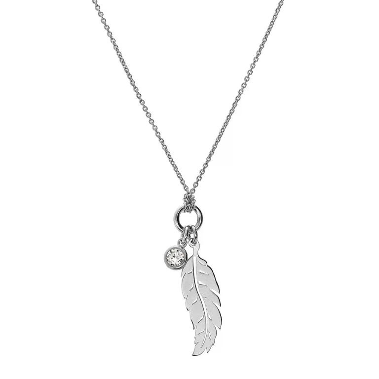 Collier plume à oxyde blanc clos grand modèle – Argent 925 rhodié | Azuline