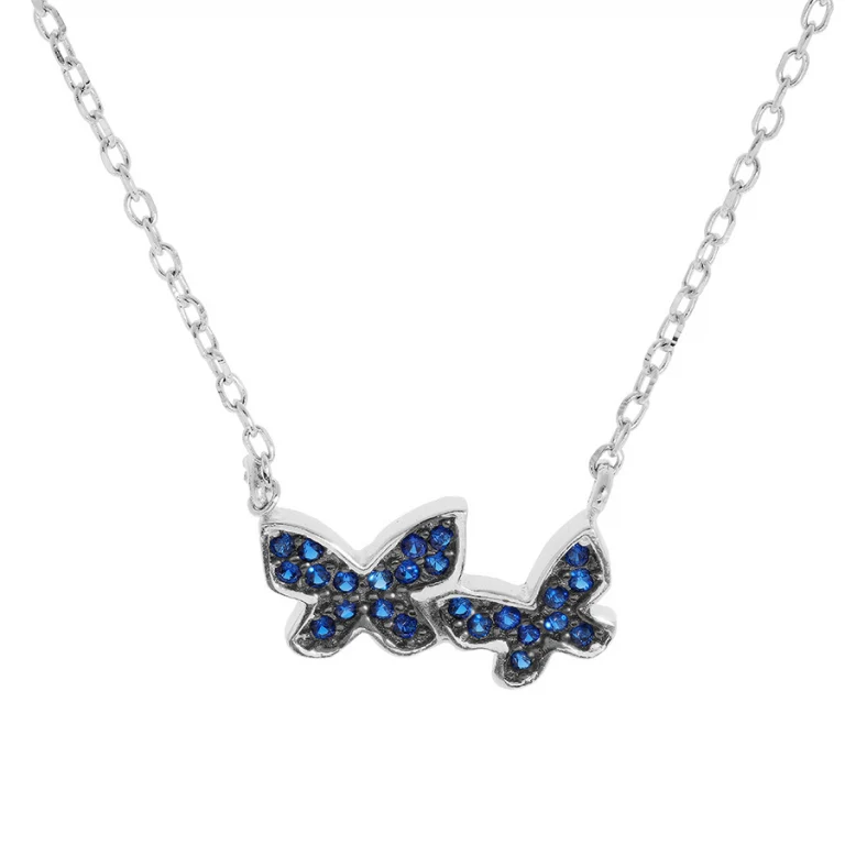Collier papillons serti d’oxydes bleu foncé – Argent 925 rhodié | Azuline
