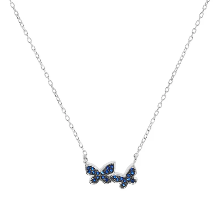 Collier papillons serti d’oxydes bleu foncé – Argent 925 rhodié | Azuline