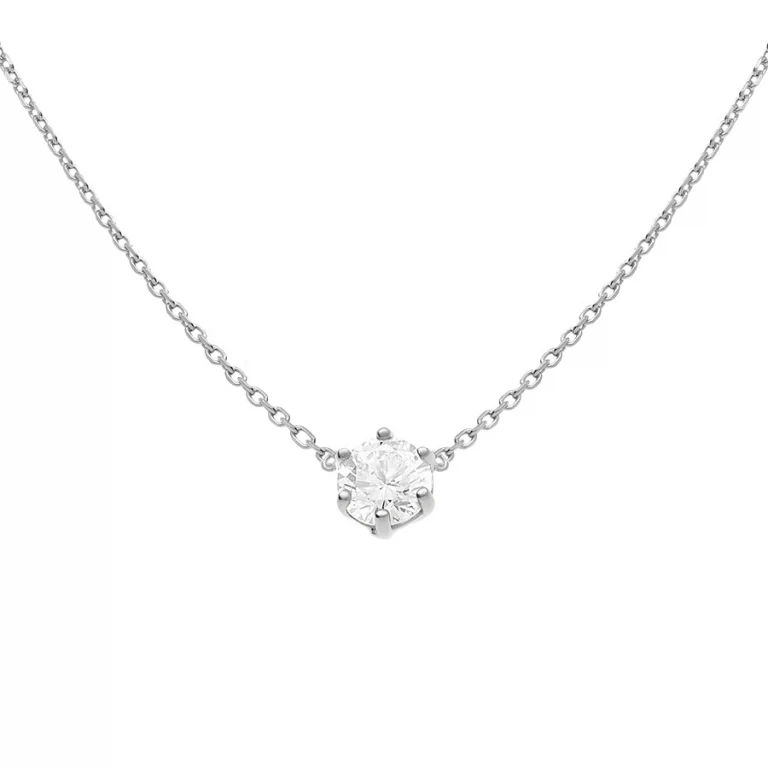 Collier solitaire à oxyde blanc 6mm – Argent 925 rhodié | Azuline