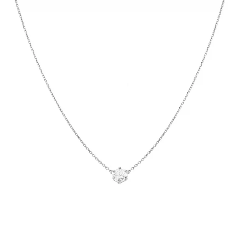 Collier solitaire à oxyde blanc 6mm – Argent 925 rhodié | Azuline