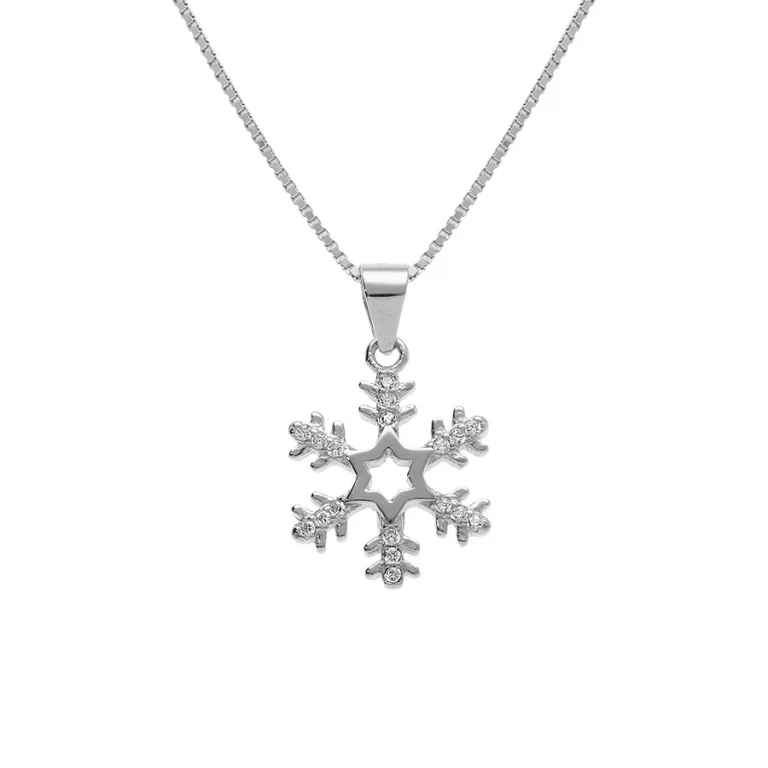 Collier petit flocon de neige serti d’oxydes blancs – Argent 925 rhodié | Azuline