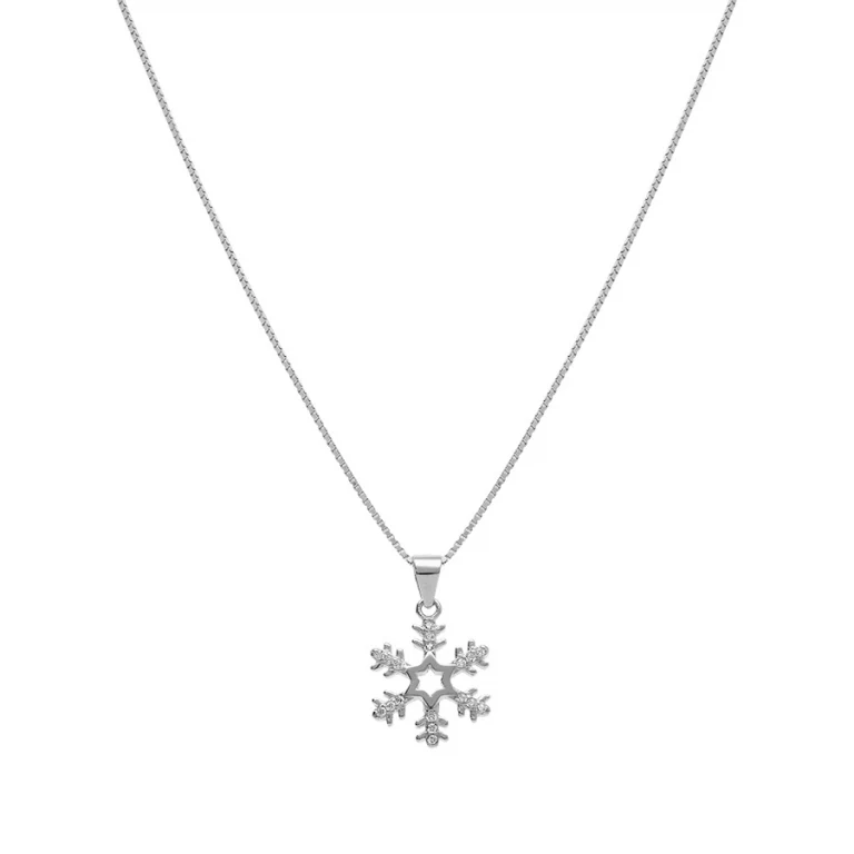 Collier petit flocon de neige serti d’oxydes blancs – Argent 925 rhodié | Azuline