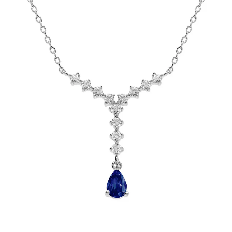 Collier cravate à oxyde bleu et oxydes blancs – Argent 925 rhodié | Azuline