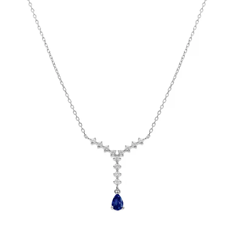 Collier cravate à oxyde bleu et oxydes blancs – Argent 925 rhodié | Azuline