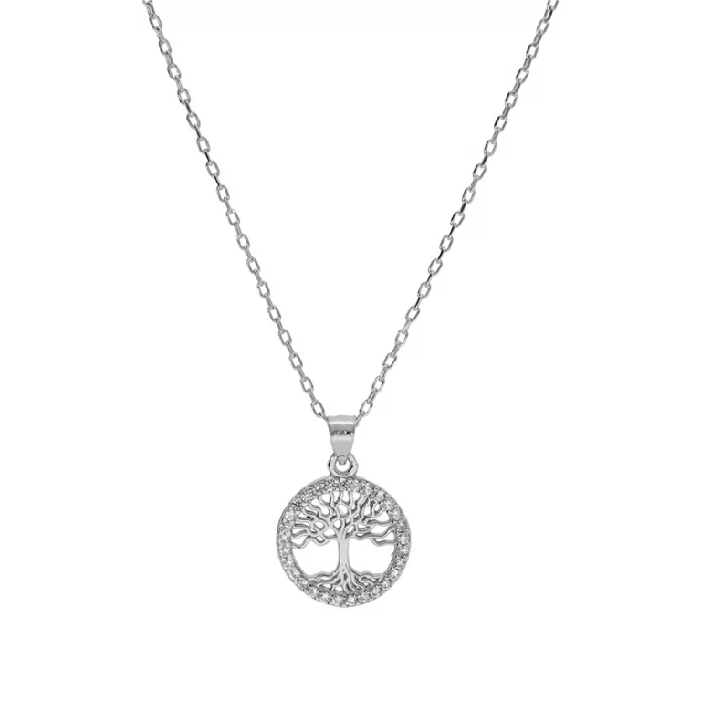 Collier arbre serti d’oxydes blancs – Argent 925 rhodié | Azuline