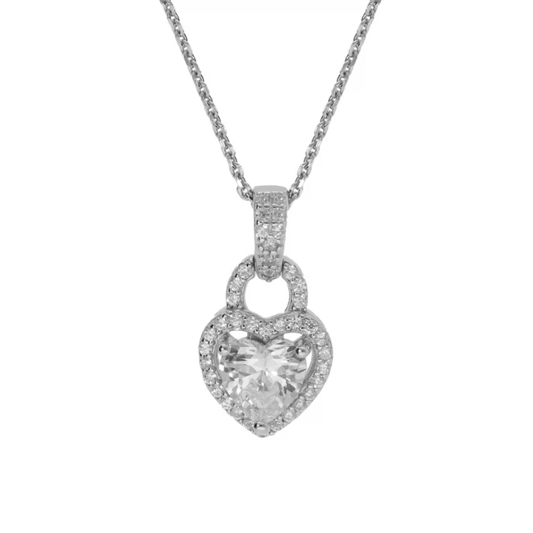 Collier cœur à pierre centrale et bélière sertie – Argent 925 rhodié | Azuline