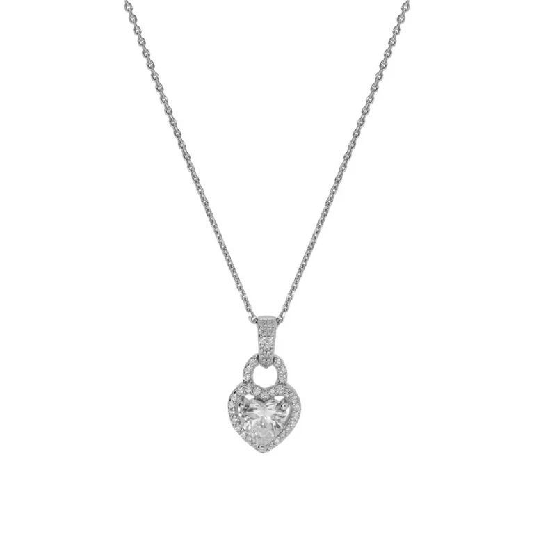 Collier cœur à pierre centrale et bélière sertie – Argent 925 rhodié | Azuline