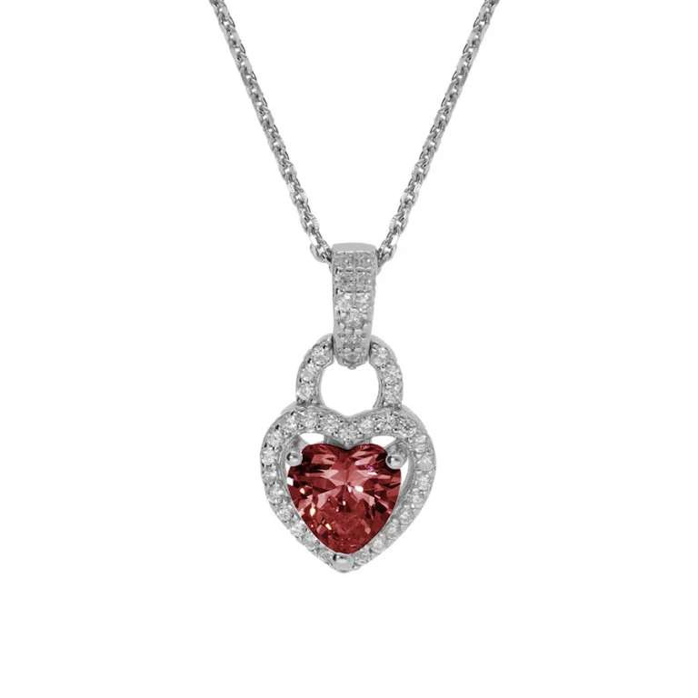 Collier cœur à oxyde rouge avec contour blanc – Argent 925 rhodié | Azuline