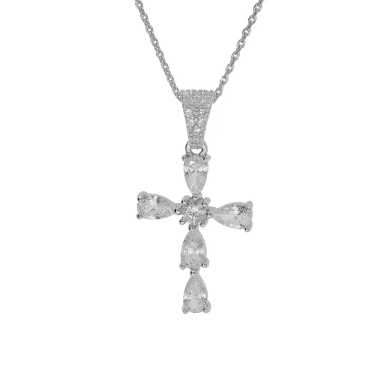 Collier croix d’oxydes poire blancs – Argent 925 rhodié | Azuline