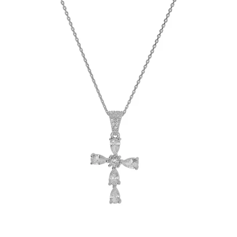 Collier croix d’oxydes poire blancs – Argent 925 rhodié | Azuline