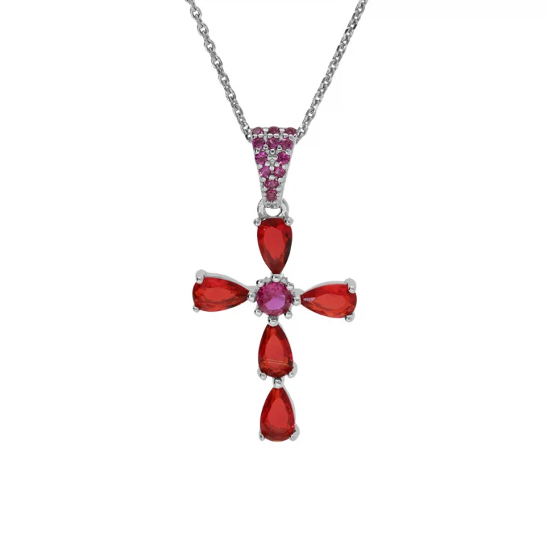 Collier croix serti d’oxydes rouges petit modèle – Argent 925 rhodié | Azuline