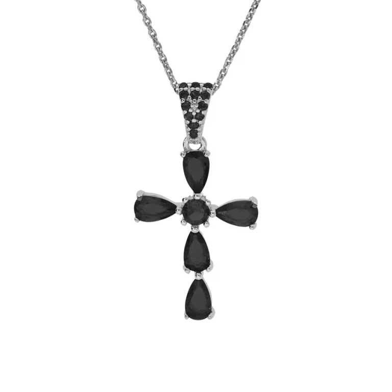 Collier croix serti d’oxydes noir foncé – Argent 925 rhodié | Azuline