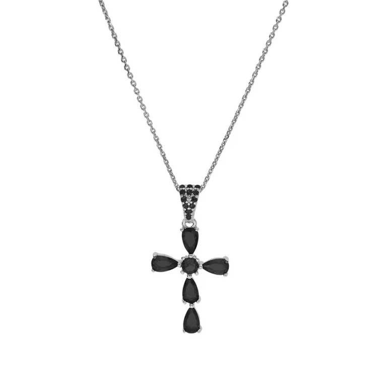 Collier croix serti d’oxydes noir foncé – Argent 925 rhodié | Azuline