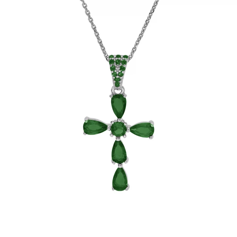 Collier croix d’oxydes poire verts – Argent 925 rhodié | Azuline