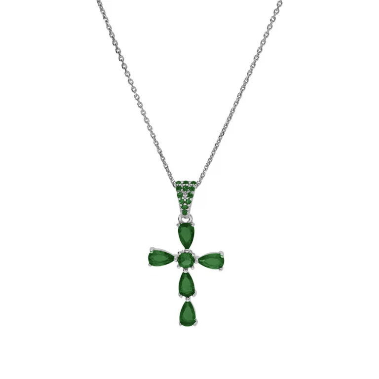 Collier croix d’oxydes poire verts – Argent 925 rhodié | Azuline
