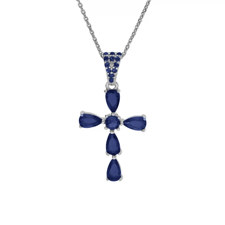 Collier croix serti d’oxydes bleu foncé – Argent 925 rhodié | Azuline