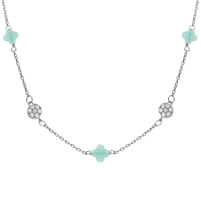 Collier trèfles en verre bleu glacier et pastilles d’oxydes – Argent 925 rhodié | Azuline