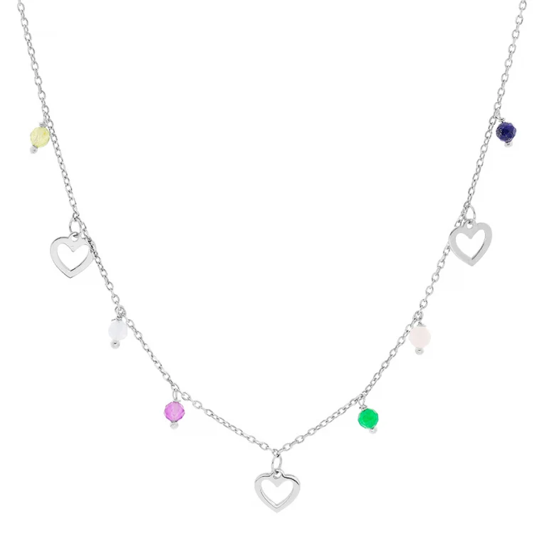 Collier cœur à perles facettées naturelles multicolores – Argent 925 rhodié | Azuline