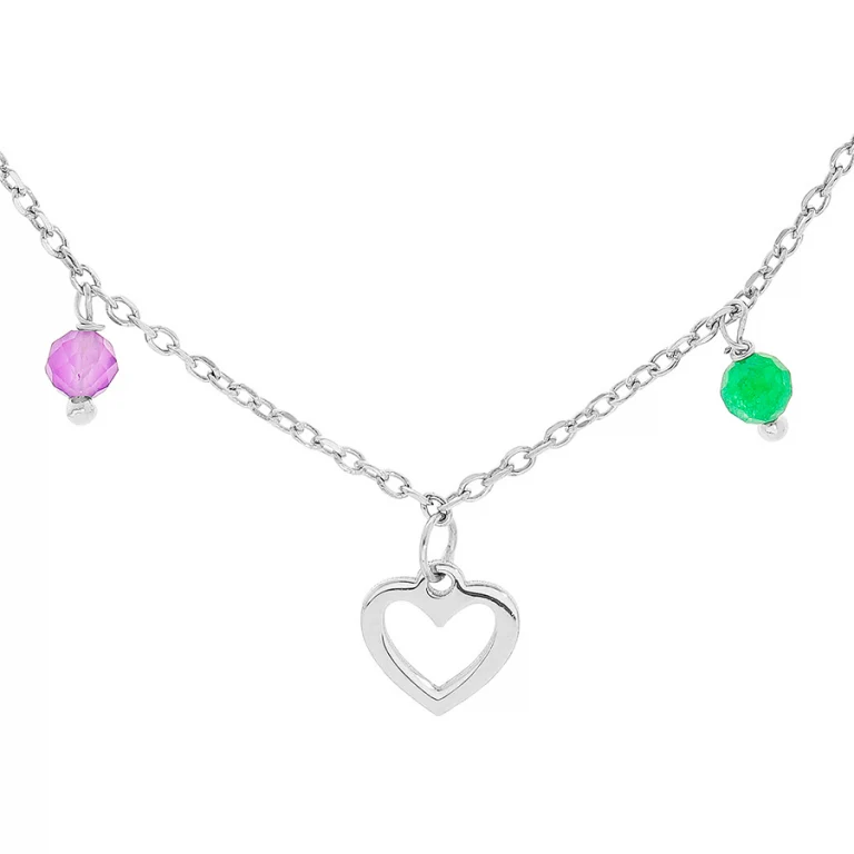 Collier cœur à perles facettées naturelles multicolores – Argent 925 rhodié | Azuline
