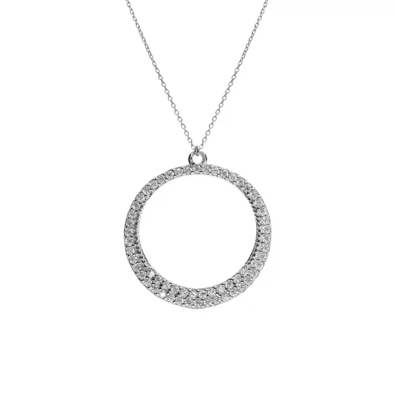 Collier cercle évidé serti d’oxydes blancs – Argent 925 rhodié | Azuline