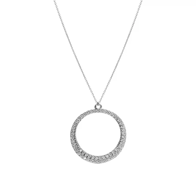 Collier cercle évidé serti d’oxydes blancs – Argent 925 rhodié | Azuline
