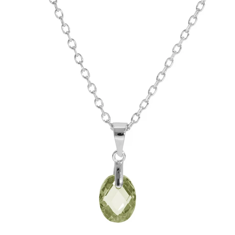 Collier goutte à oxyde vert olive facetté – Argent 925 rhodié | Azuline