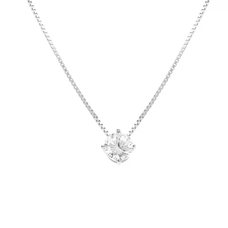 Collier solitaire serti quatre griffes – Argent 925 rhodié | Azuline