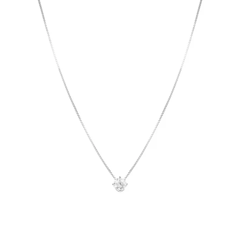 Collier solitaire serti quatre griffes – Argent 925 rhodié | Azuline