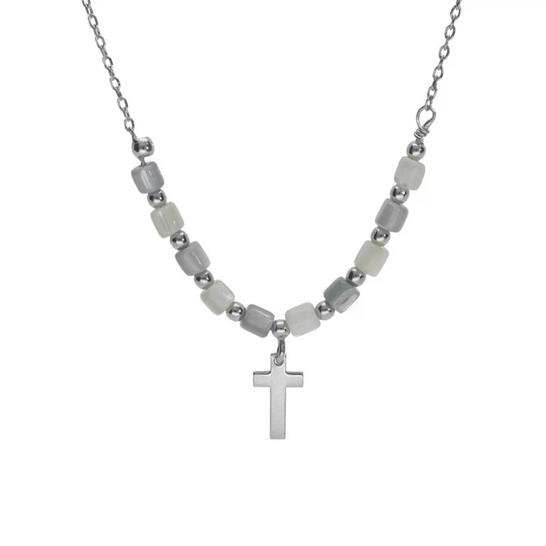 Collier croix à perles – Argent 925 rhodié | Azuline