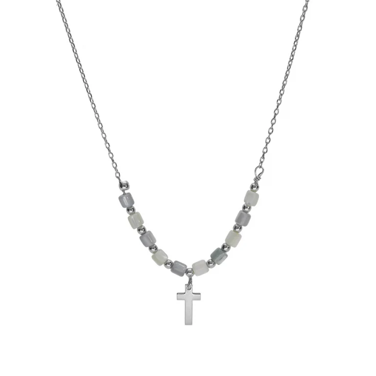 Collier croix à perles – Argent 925 rhodié | Azuline