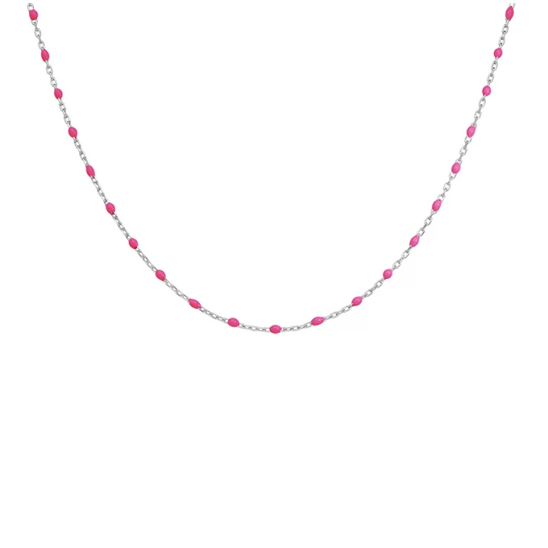 Collier olives en résine rose fluo – Argent 925 rhodié | Azuline