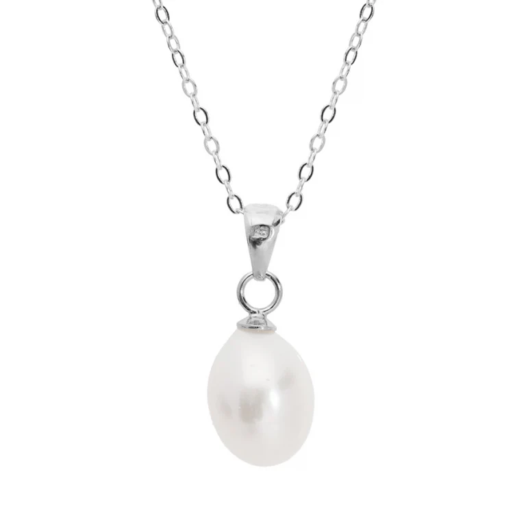 Collier poire à perle de culture d’eau douce blanche 8mm – Argent 925 rhodié | Azuline