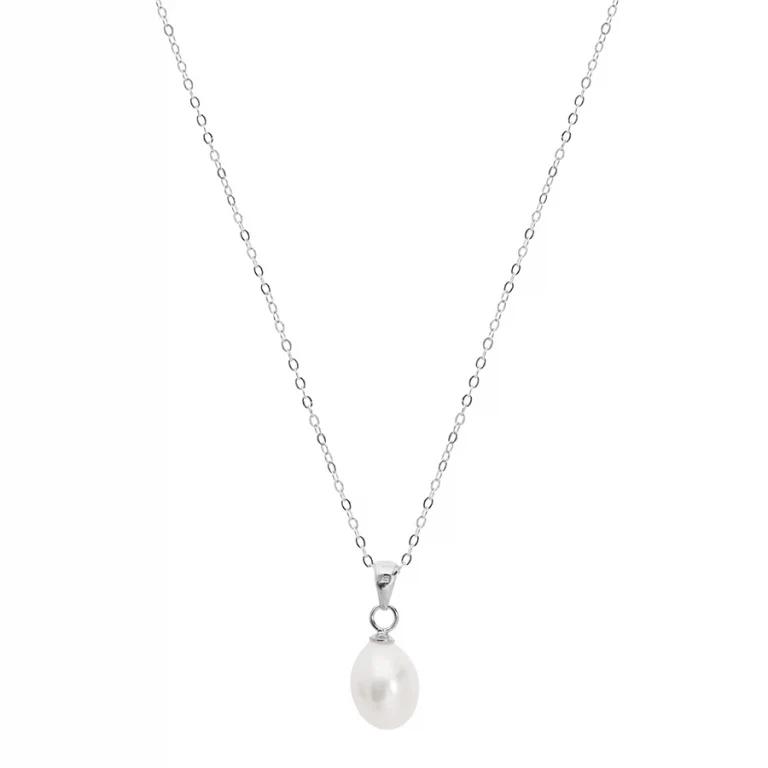 Collier poire à perle de culture d’eau douce blanche 8mm – Argent 925 rhodié | Azuline