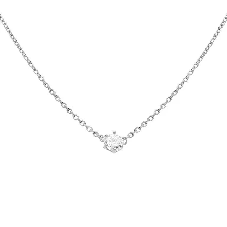 Collier solitaire à oxyde blanc 4mm – Argent 925 rhodié | Azuline