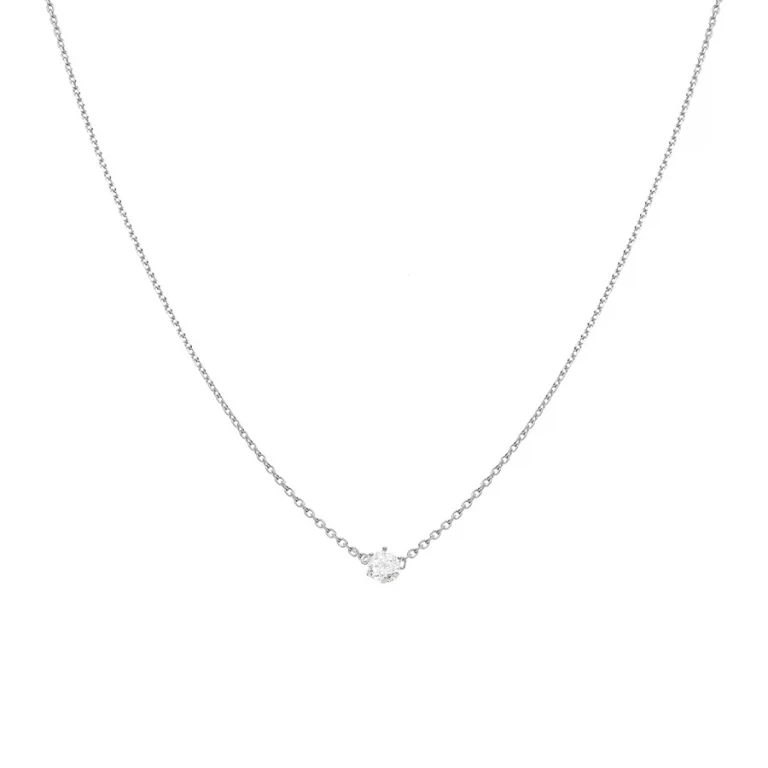Collier solitaire à oxyde blanc 4mm – Argent 925 rhodié | Azuline