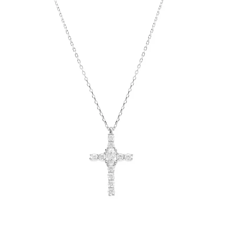 Collier petite croix pavée d’oxydes blancs – Argent 925 rhodié | Azuline