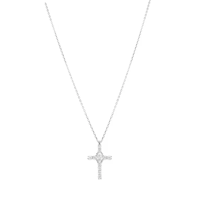 Collier petite croix pavée d’oxydes blancs – Argent 925 rhodié | Azuline