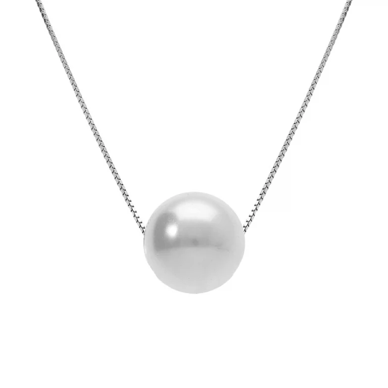 Collier perle blanche imitation 10 mm sur chaîne vénitienne – Argent 925 rhodié | Azuline