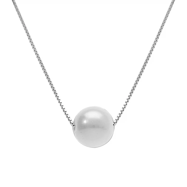 Collier perle blanche imitation 8 mm sur chaîne vénitienne – Argent 925 rhodié | Azuline