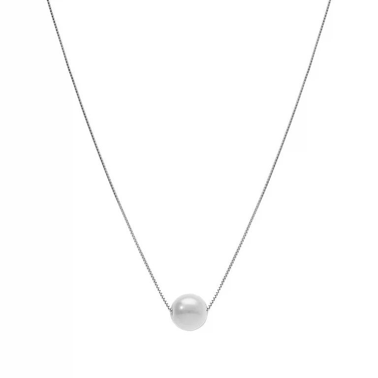 Collier perle blanche imitation 8 mm sur chaîne vénitienne – Argent 925 rhodié | Azuline