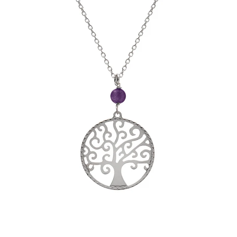 Collier arbre à jade violette véritable – Argent 925 rhodié | Azuline