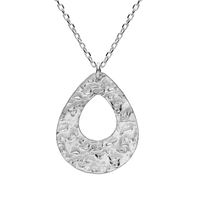 Collier goutte martelée – Argent 925 rhodié | Azuline