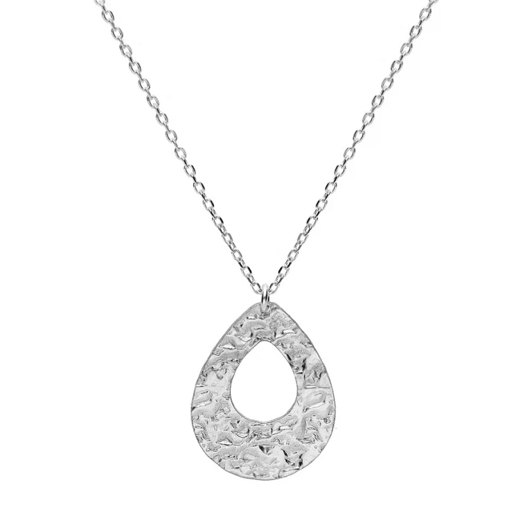 Collier goutte martelée – Argent 925 rhodié | Azuline