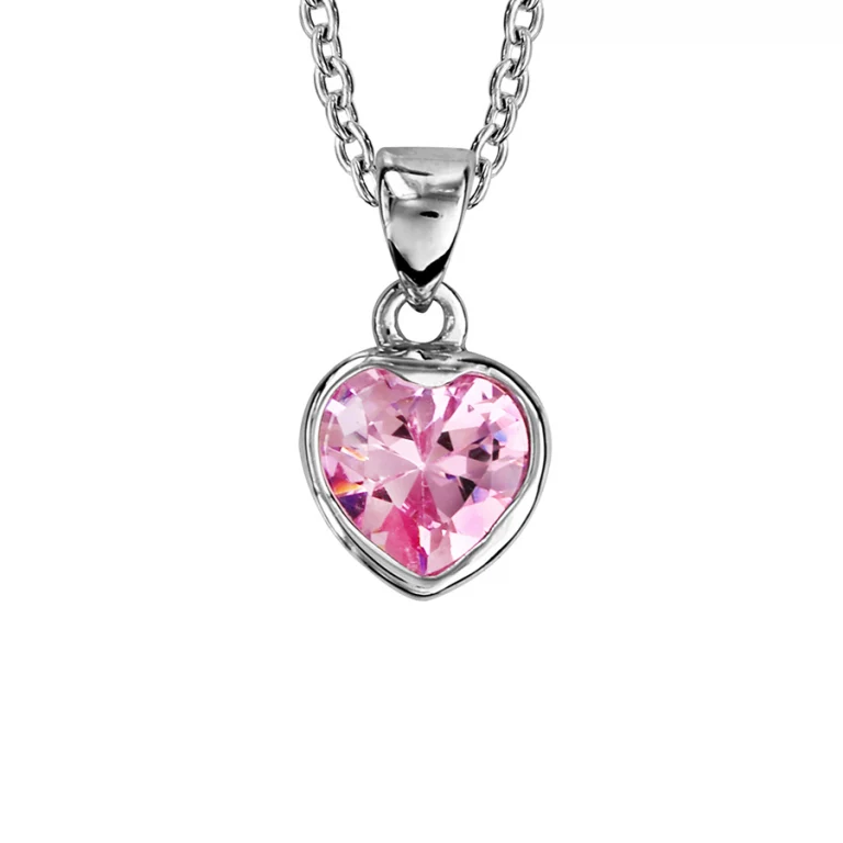 Collier cœur à oxyde rose clos – Argent 925 rhodié | Azuline