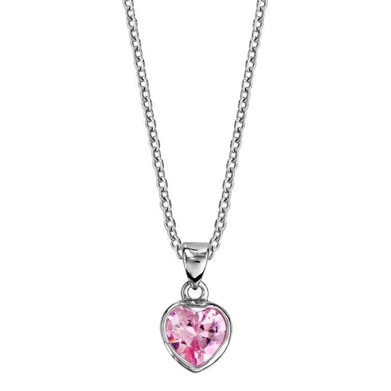 Collier cœur à oxyde rose clos – Argent 925 rhodié | Azuline
